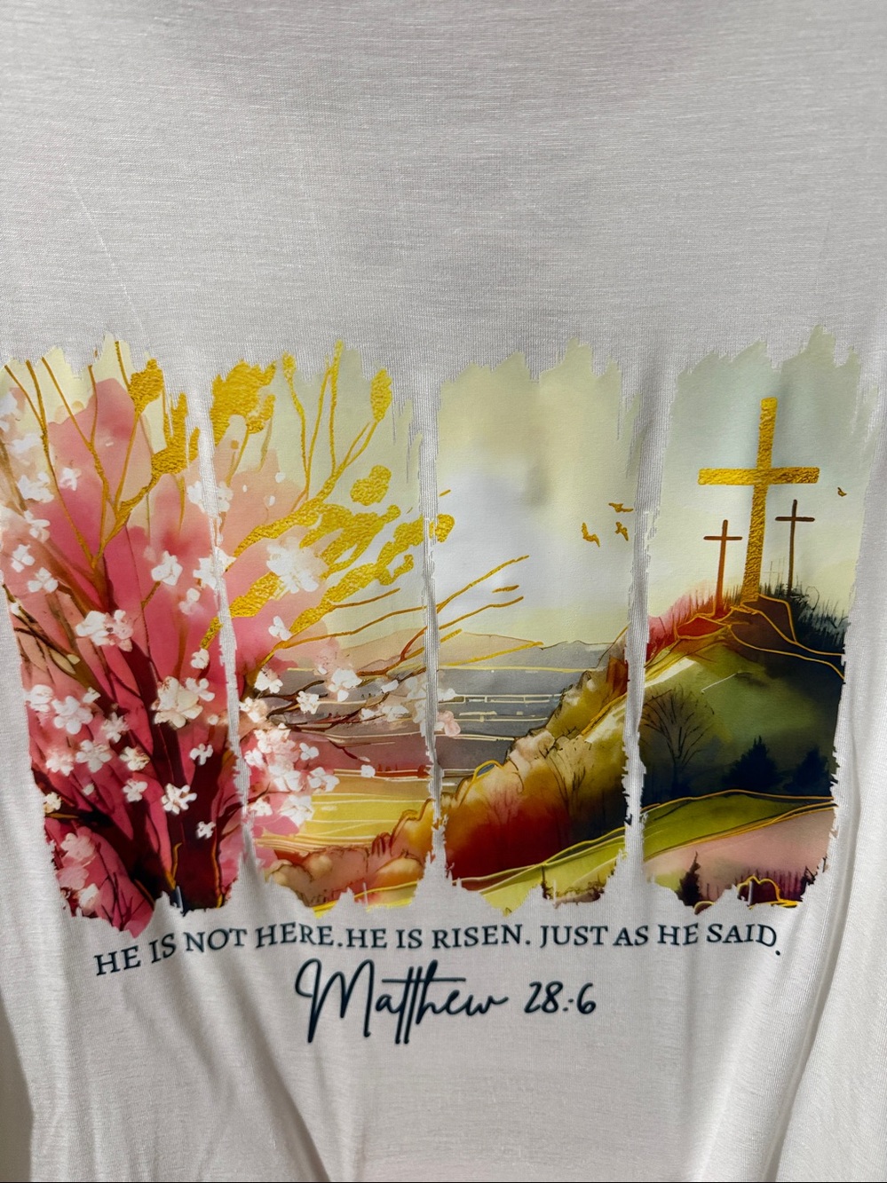 white birch White Long-Sleeve Tee with Sunrise Landscape and Cross Graphic - Picture 4 of 4